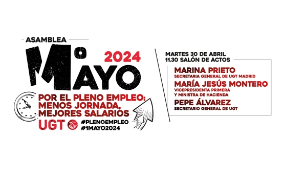 Cartel anunciando Asamblea de UGT Madrid con motivo del 1º de Mayo