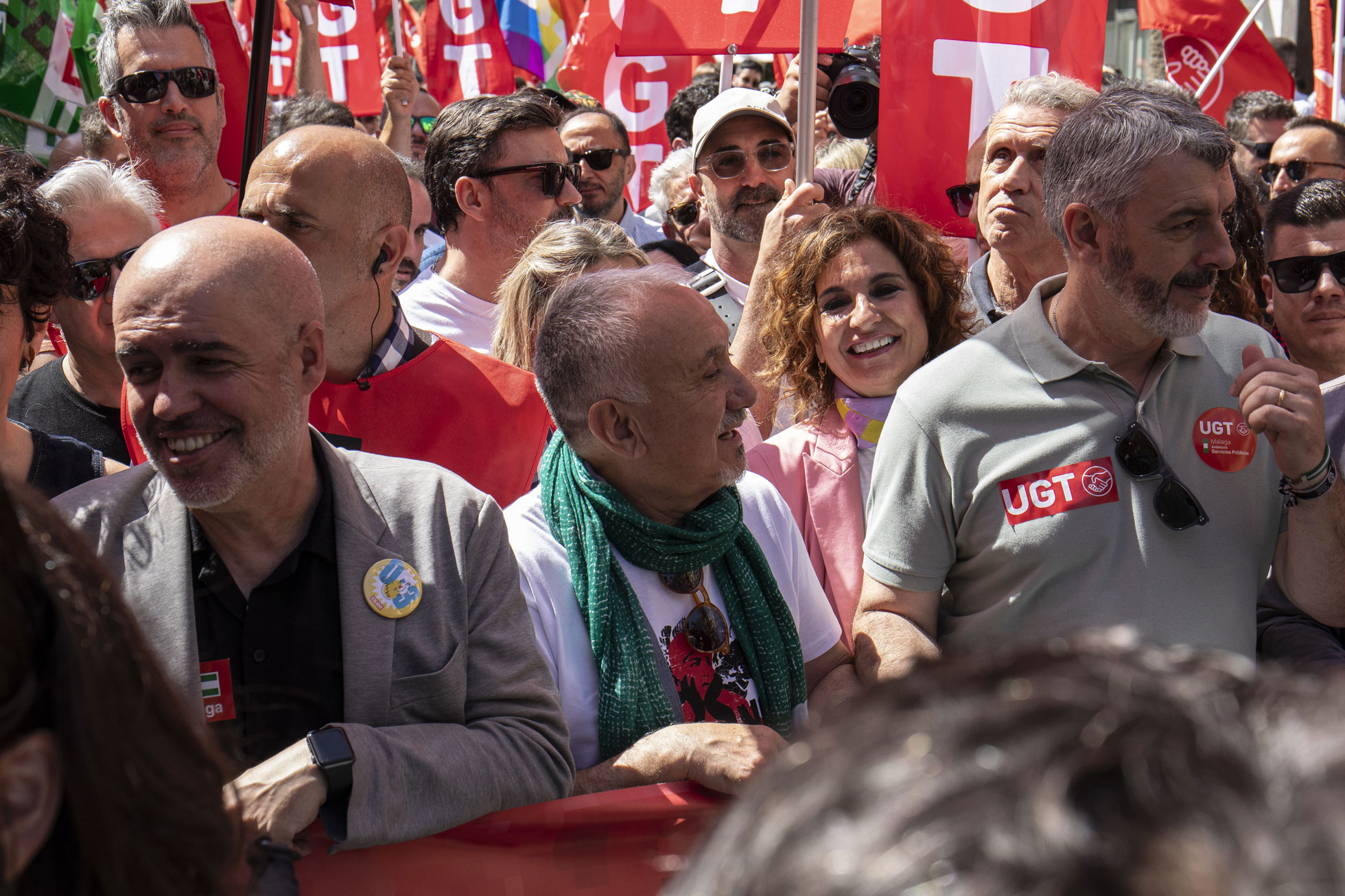 Pepe Álvarez, Mª Jesús Montero y Oskar Martín en el Primero de Mayo