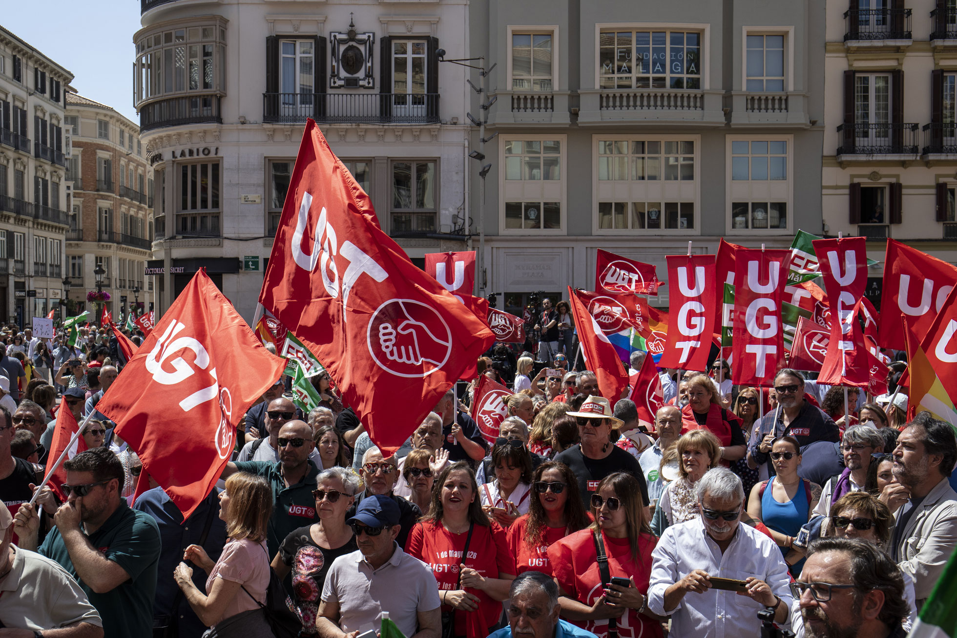 Manifestantes del Primero de Mayo en el acto de Málaga 