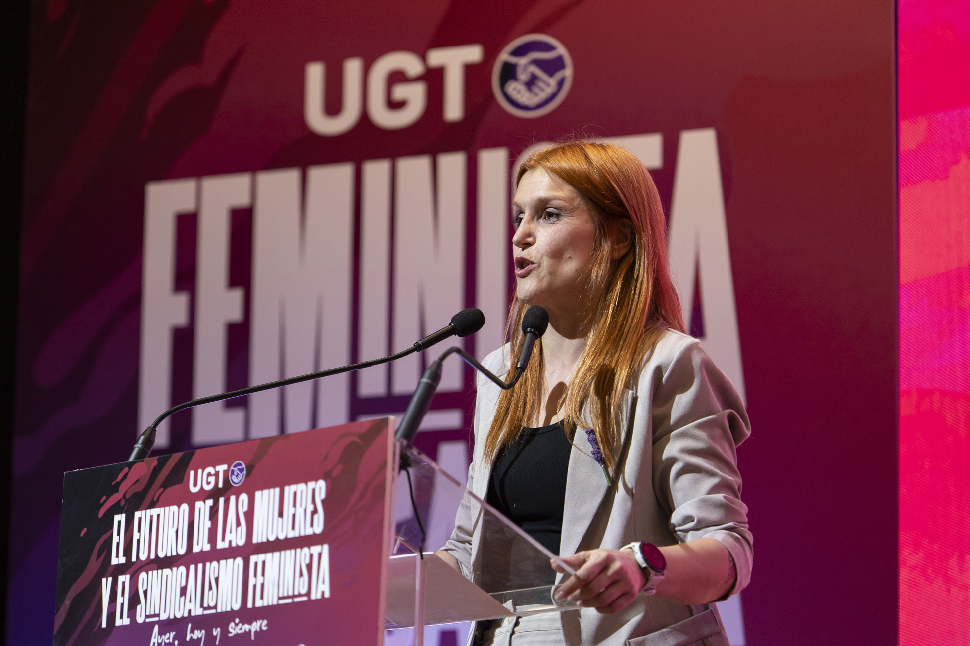 La responsable del Área de Mujeres de UGT Medea Gracia, en la clausura del acto