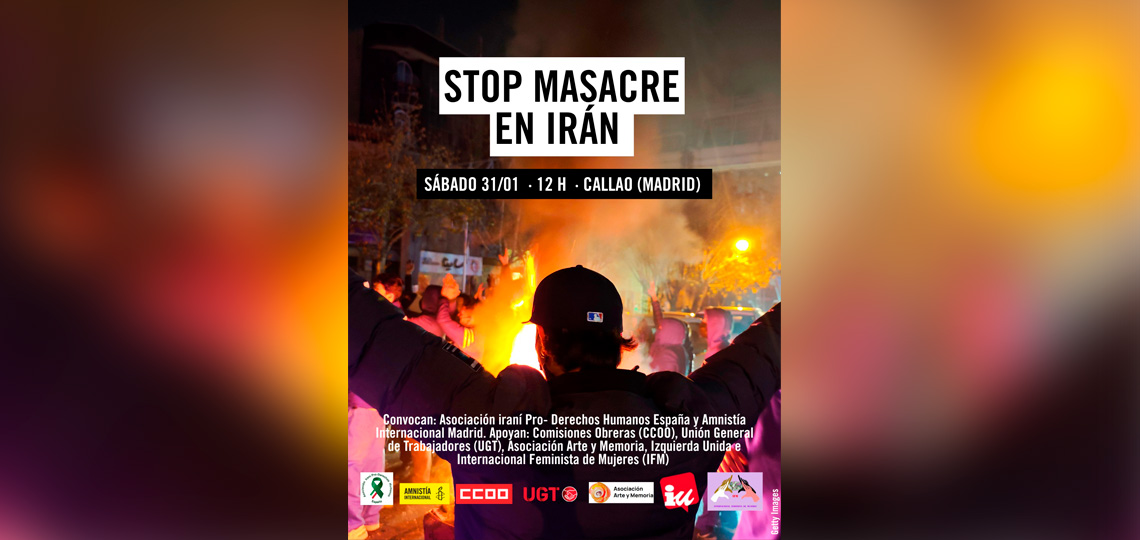 Cartel de manifestación en defensa del pueblo iraní