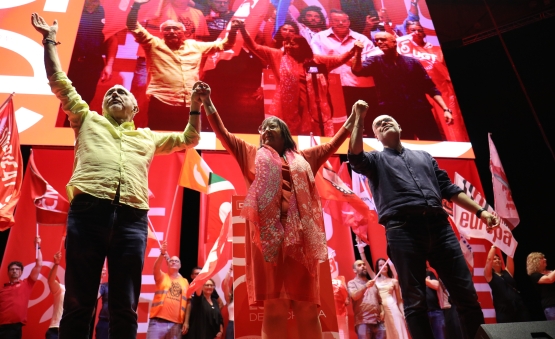 Esther Lynch, secretaria general de la CES; Pepe Álvarez, secretario general de UGT y Unai Sordo, secretario general de CCOO